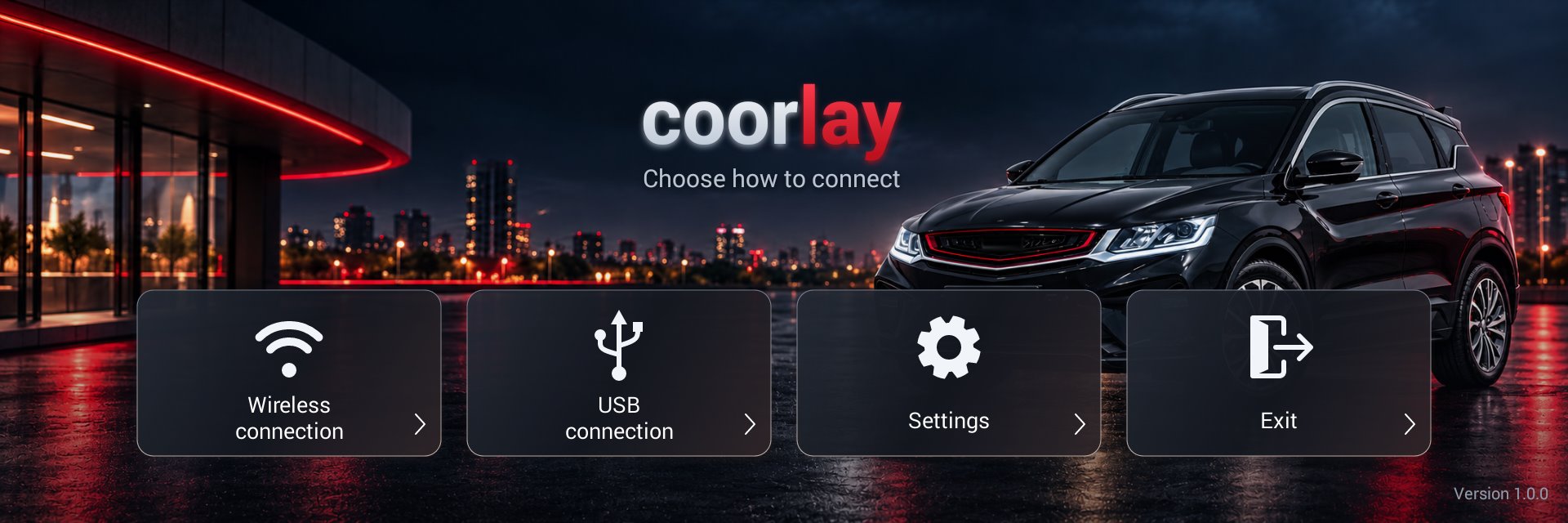 coorlay home screen on a 1920×640 head unit